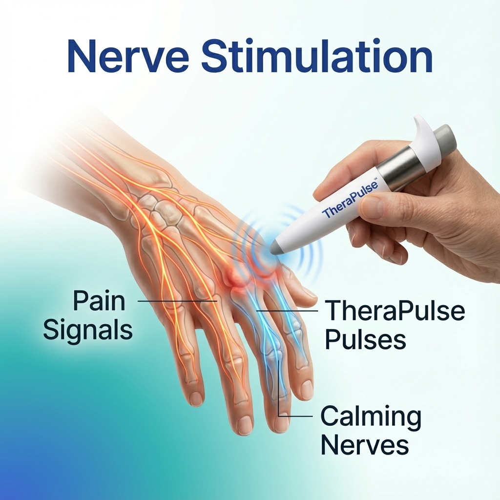 TheraPulse™ Natural Pain Relief Pen 9 Nerve stimulation illustration showing TheraPulse targeting pain at the source
